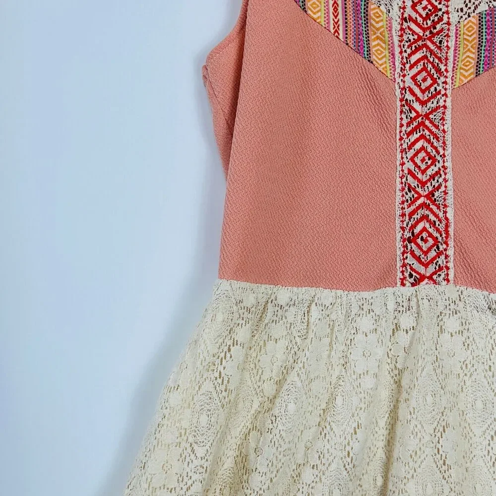 Buckle Boho Skater Dress Size Medium Embroidered Peach Racerback Sporty